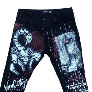 RARE Lose Embroidered Wolf Jeans Size 36 Black